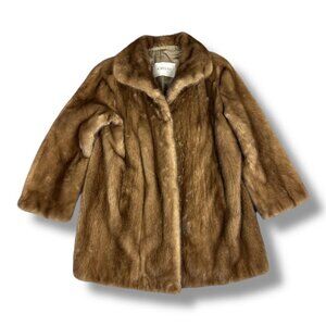 Vtg Hopper Furs Genuine Saga Mink Fur Coat Medium Brown Tan **Flaws